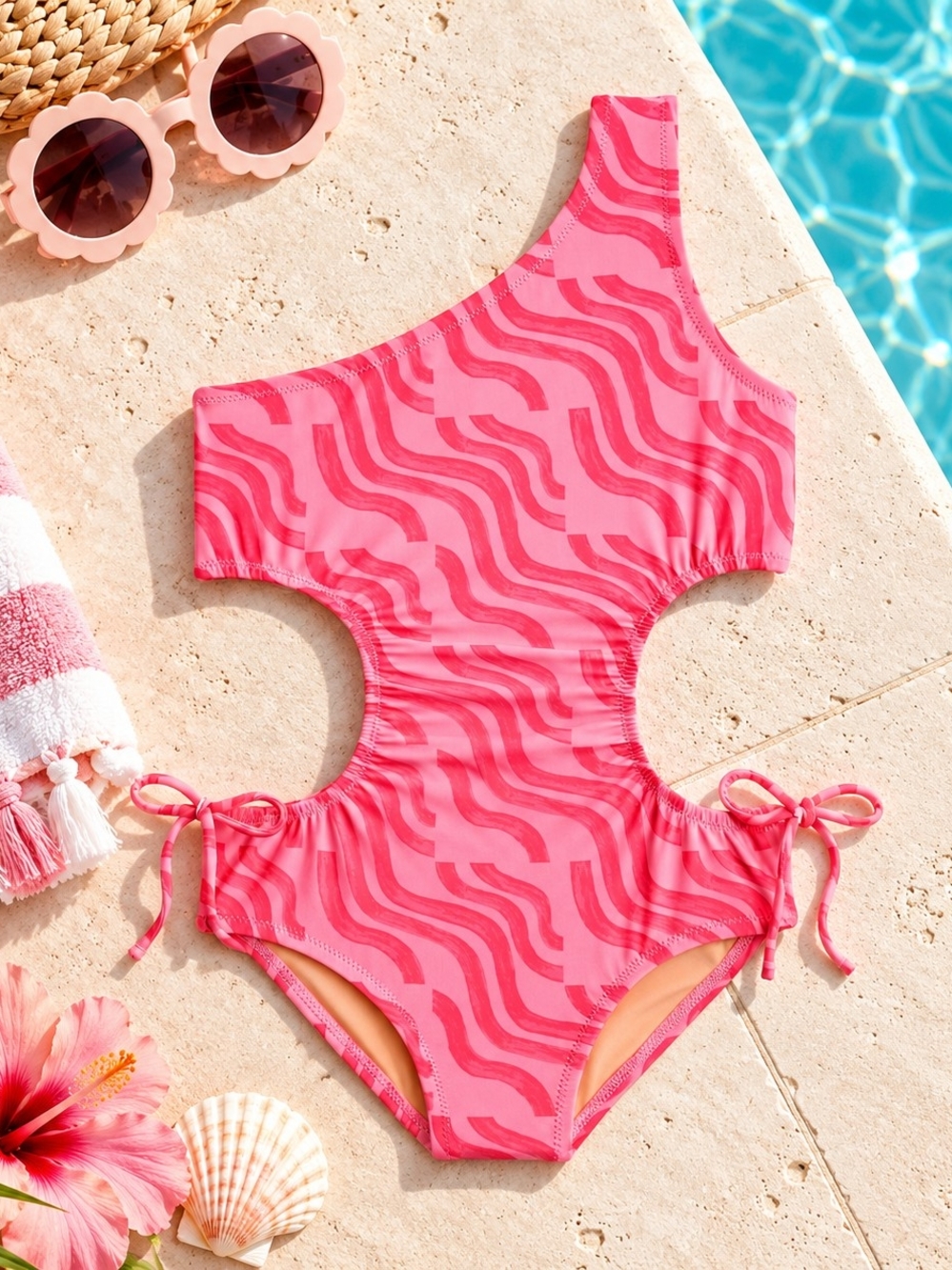 J.Crew Crewcuts Girls Pink Cutout One Shoulder Swimsuit Size 6 NWT 🦩